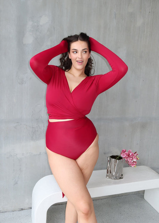 Raspberry Long Sleeve Swim Wrap Top