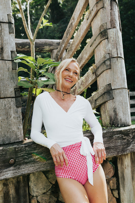 White Long Sleeve Swim Wrap Top