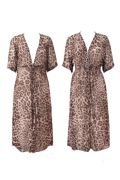 Mesh Cecile Kaftan Dress - Leopard