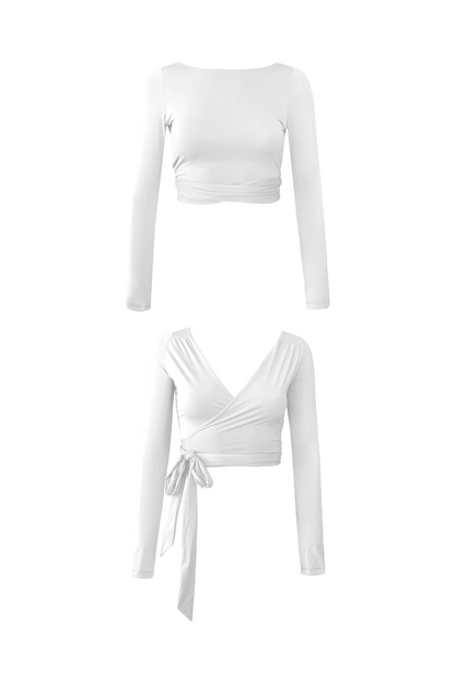 White Long Sleeve Swim Wrap Top